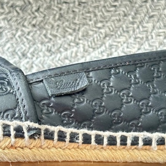 GUCCI GUCCISSIMA GG LOGO BLACK LEATHER ESPADRILLE SHOES 38 - Picture 5 of 7